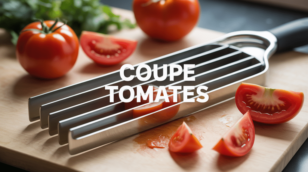 Coupe tomates moderne inox avec tomates tranchées
