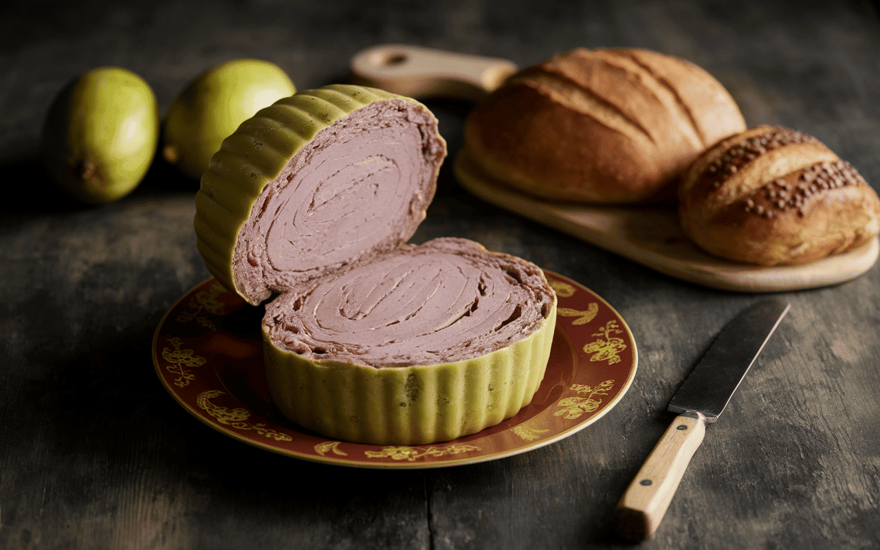 terrine paté de porc et foie avec cornichons et pain