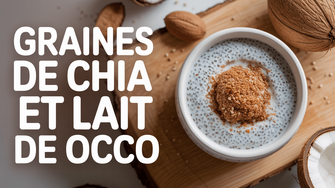 Pudding graine de chia lait de coco sur table en bois