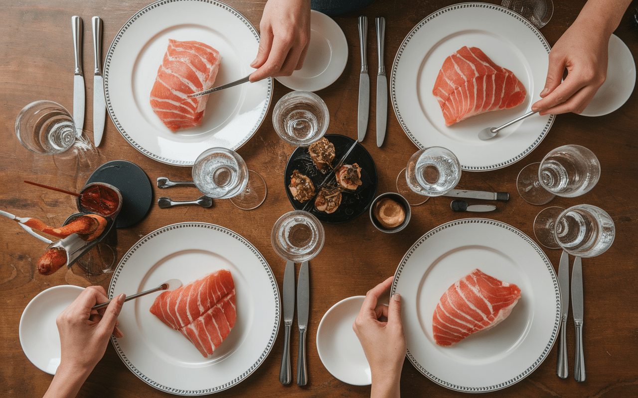 convives savourant gravlax de thon autour d'une table