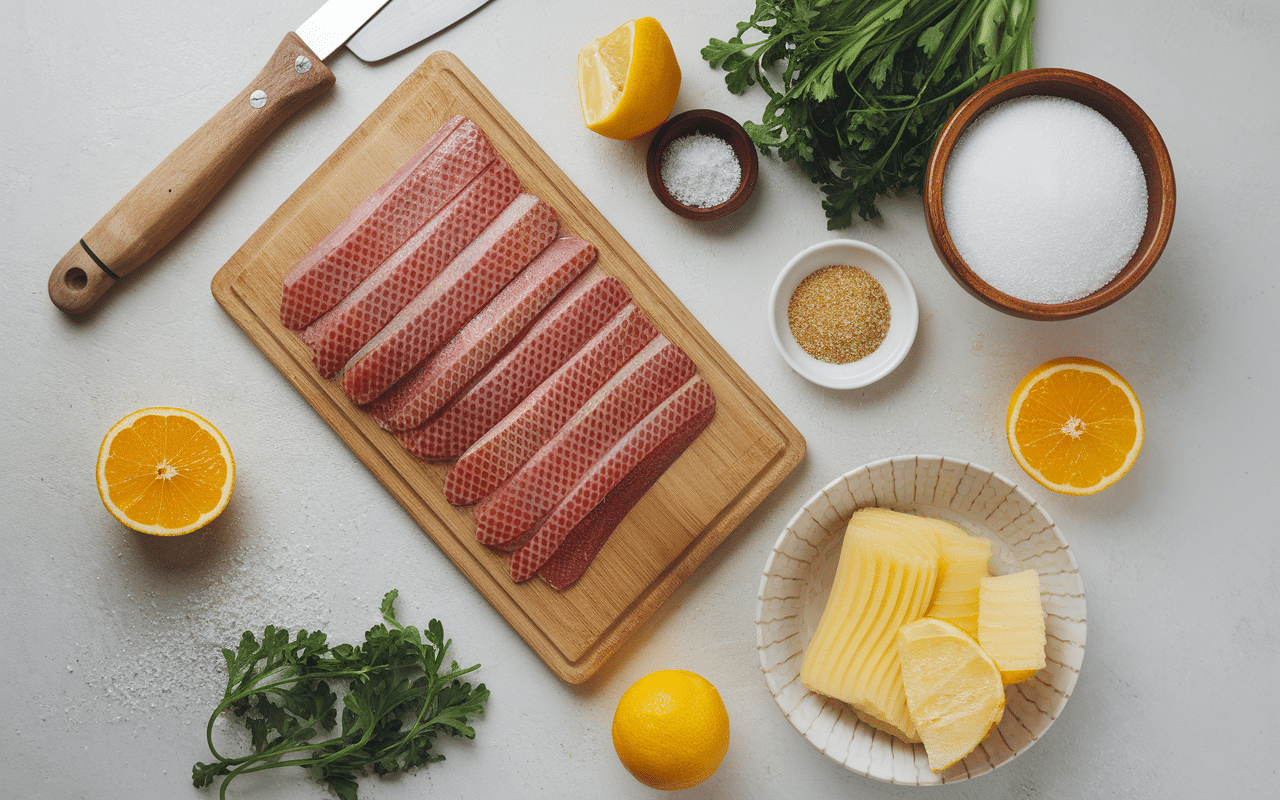 préparation gravlax de thon ingrédients et ustensiles cuisine