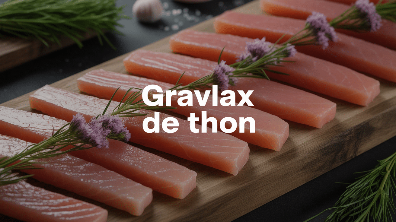 gravlax de thon tranché sur planche avec aneth