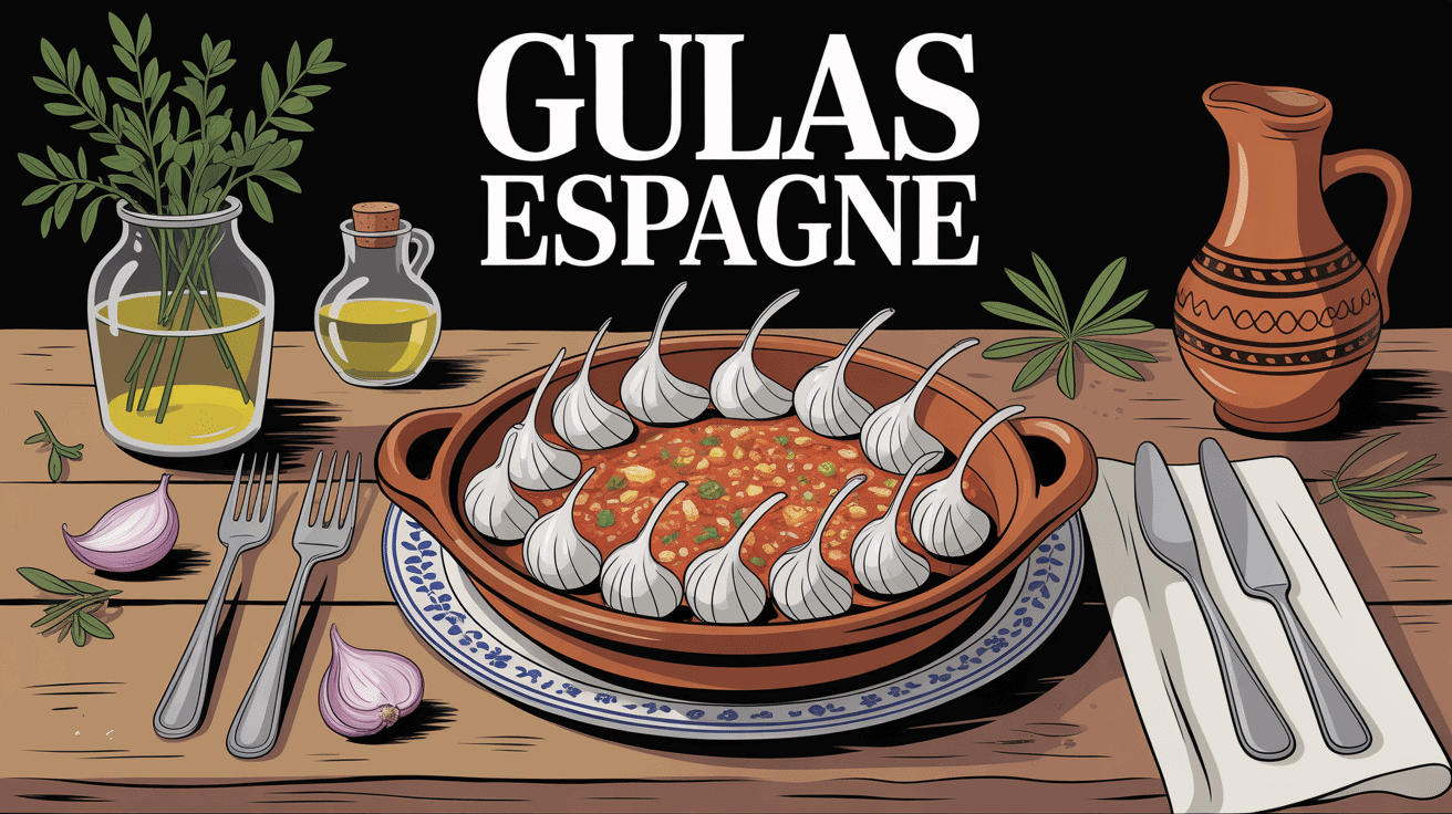 gulas espagne assiette ceramique avec ail et huile