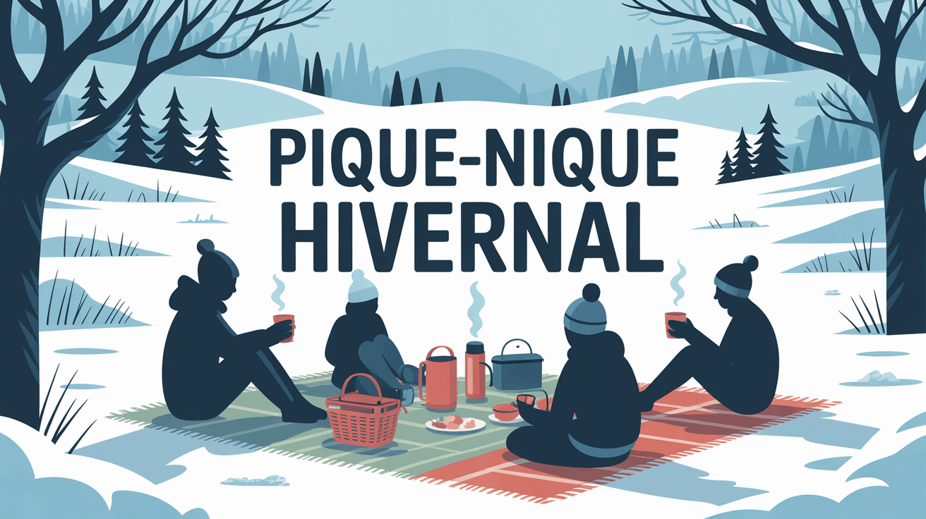 Scène de pique nique hivernal conviviale sous la neige