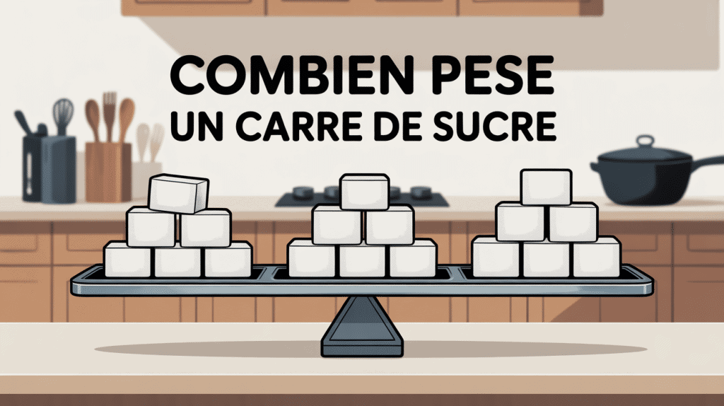 Poids d'un carré de sucre illustré sur une balance moderne
