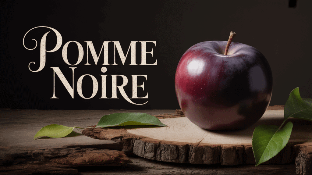 pomme noire brillante sur surface bois