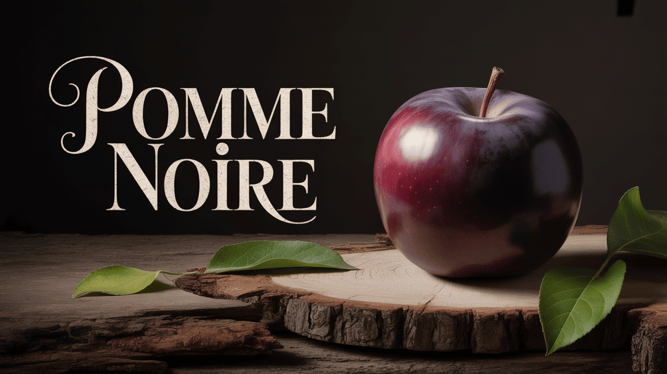 pomme noire brillante sur surface bois
