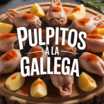 Pulpitos a la gallega sur assiette en bois avec pommes de terre