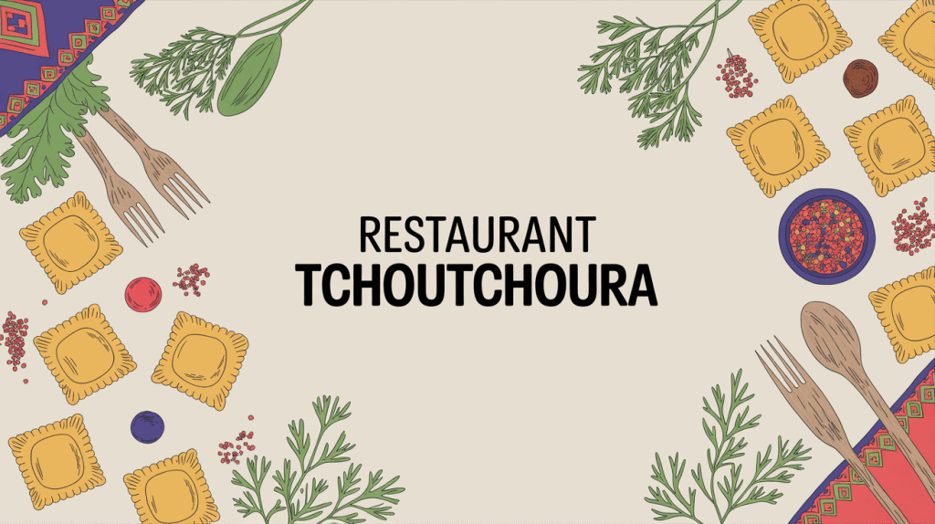 Table de restaurant tchoutchoura avec raviolis caucasiens fumants et décor traditionnel