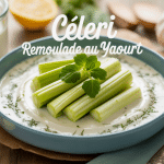 Bol de sauce céleri rémoulade yaourt crémeuse avec céleri râpé