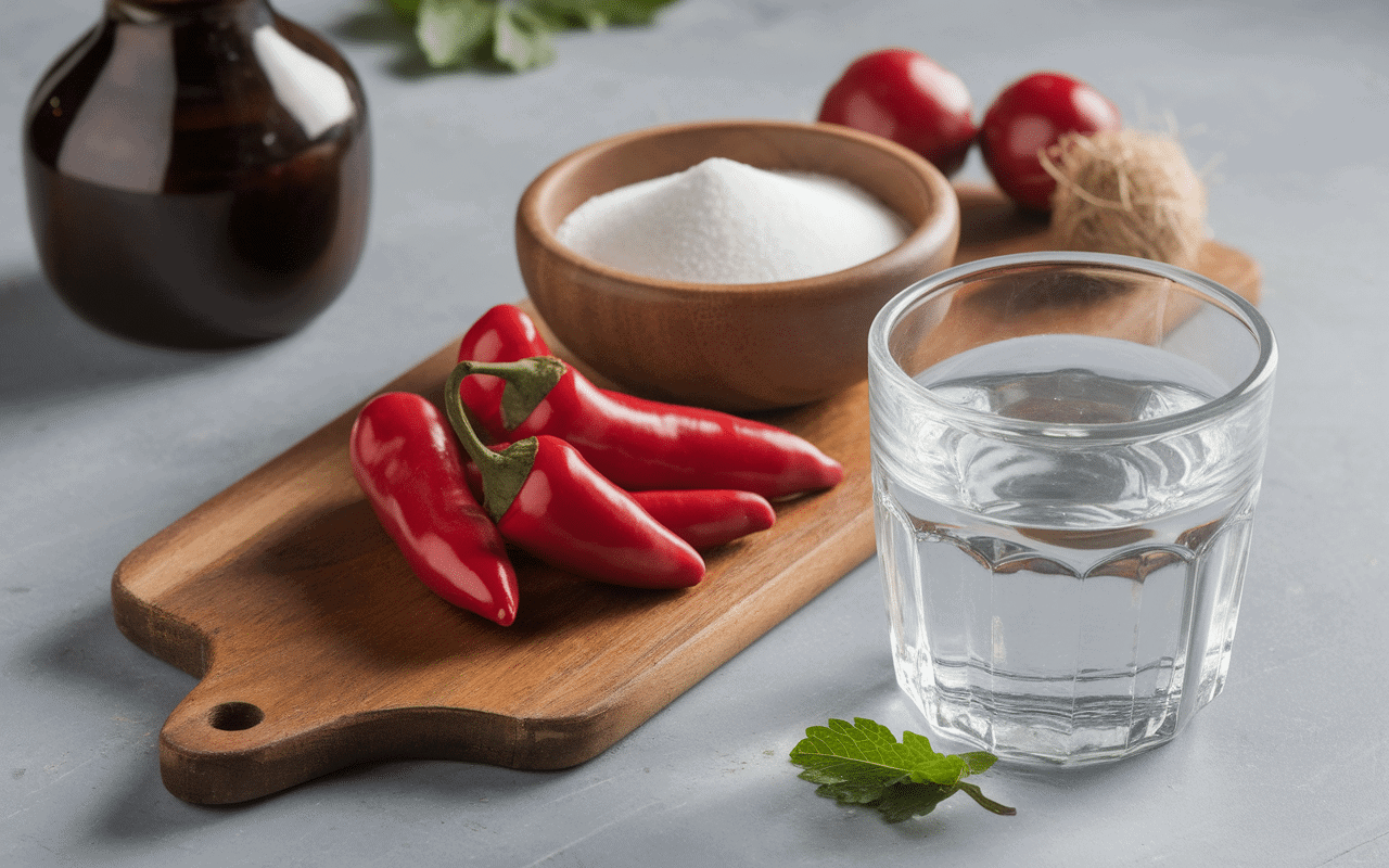 Ingrédients frais pour sauce piment doux sur planche