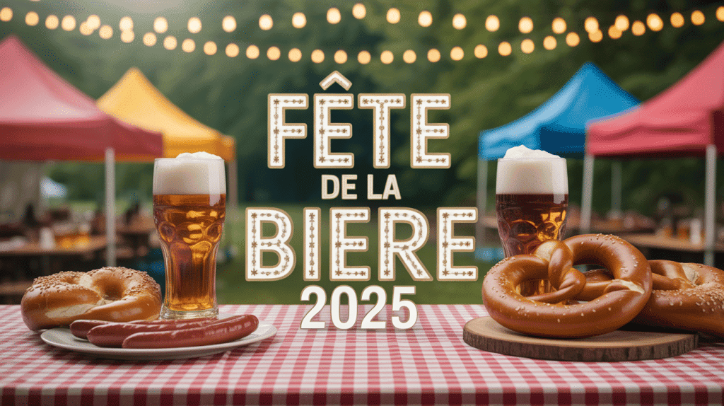Scene conviviale fête de la bière 2024 avec chopes bières
