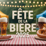 Scene conviviale fête de la bière 2024 avec chopes bières