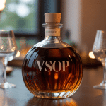 vsop bouteille spiritueux ambré sur table bois
