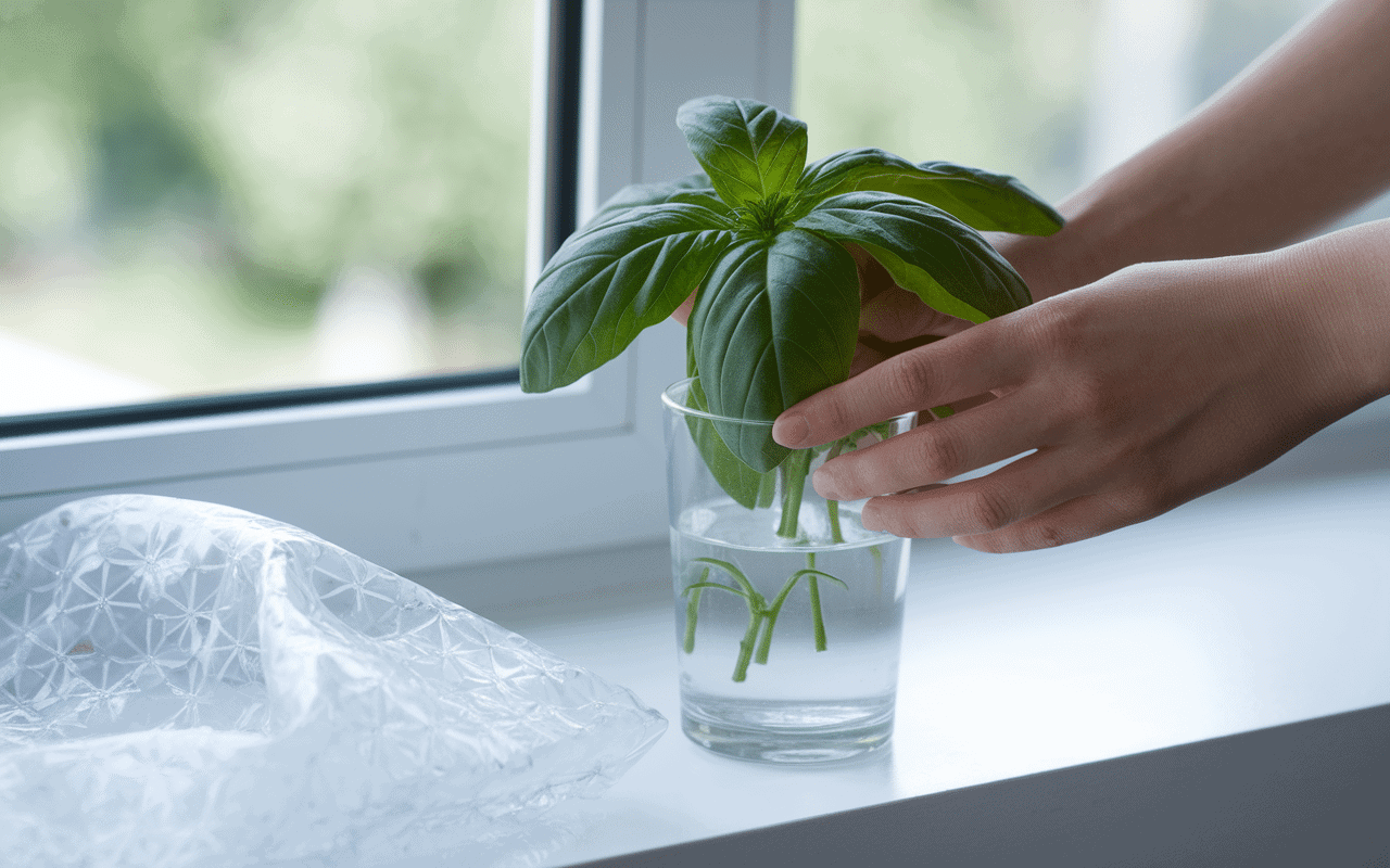 Basilic conserver feuilles verre eau