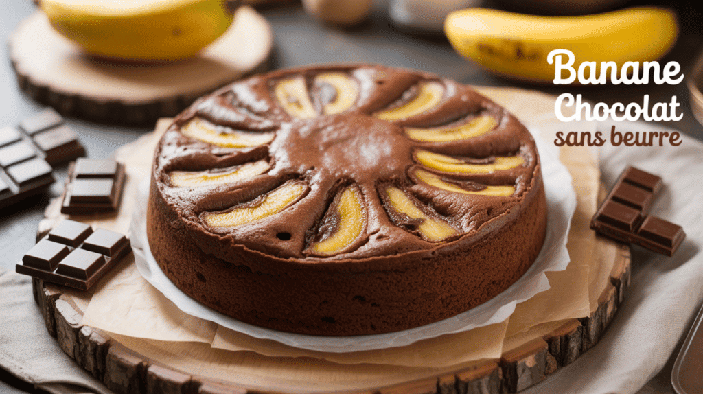 cake banane chocolat sans beurre sur planche