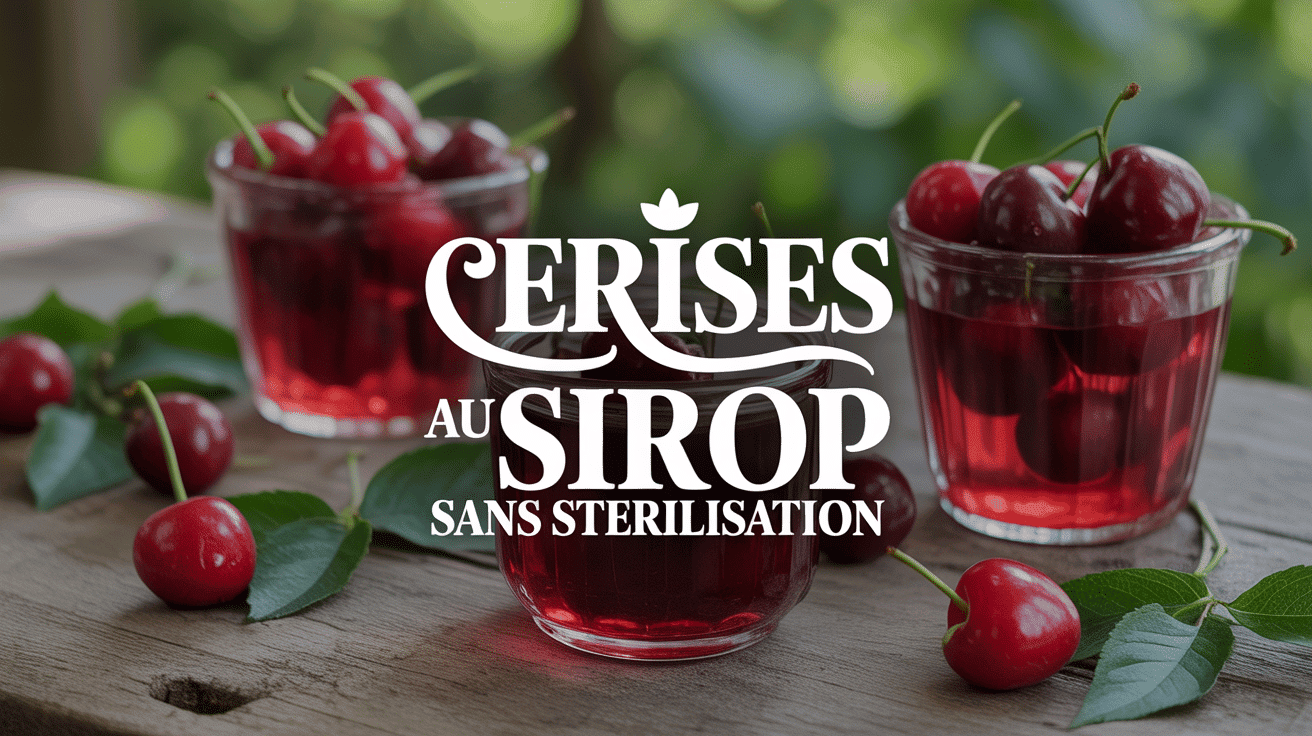 Bocaux de cerises au sirop sans stérilisation sur une table