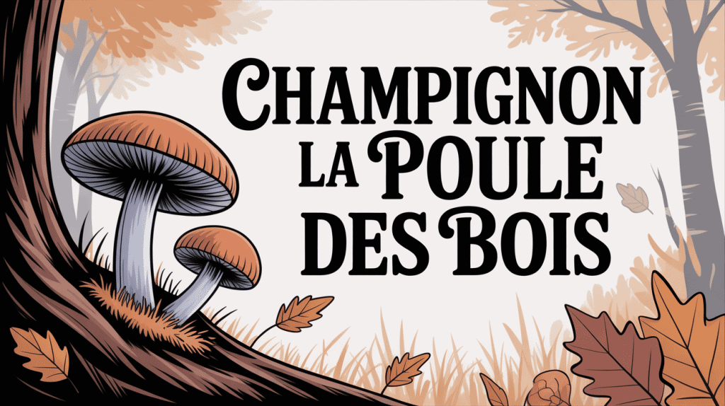 champignon la poule des bois stylisé base arbre forêt
