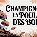 champignon la poule des bois stylisé base arbre forêt