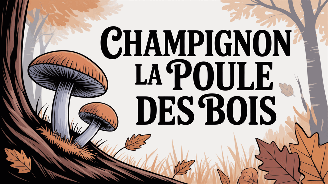 champignon la poule des bois stylisé base arbre forêt