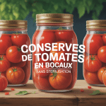 Bocaux de conserve de tomates en bocaux sans sterilisation sur table avec tomates fraiches