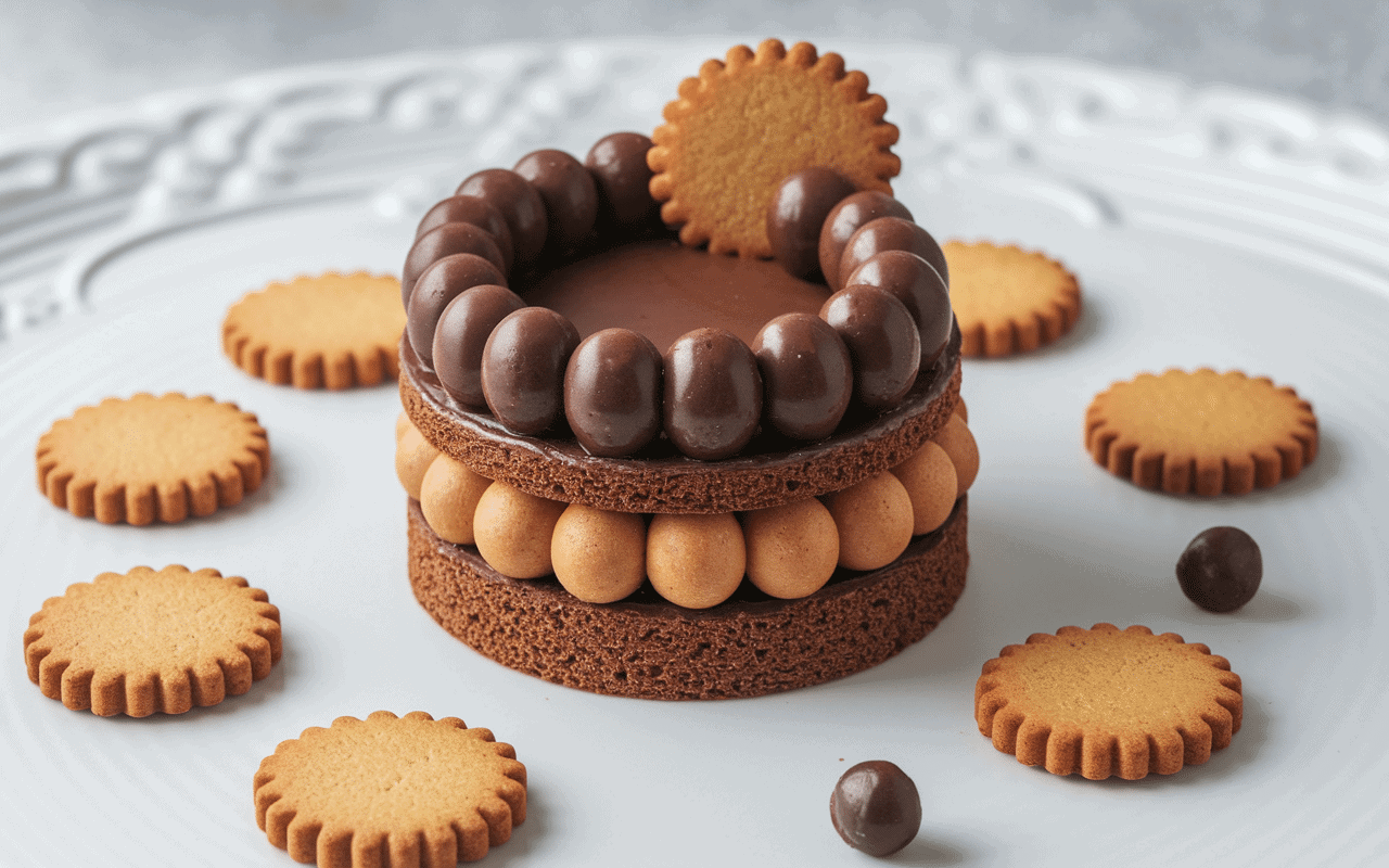 Coupe de marquise au chocolat avec biscuit visible