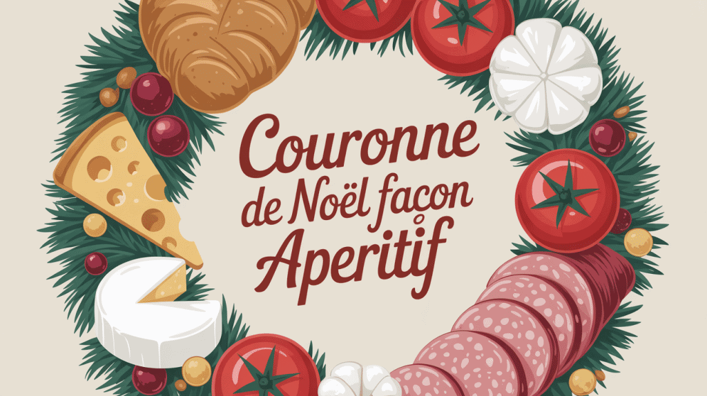 couronne de noel aperitif avec tomates fromages charcuterie pain