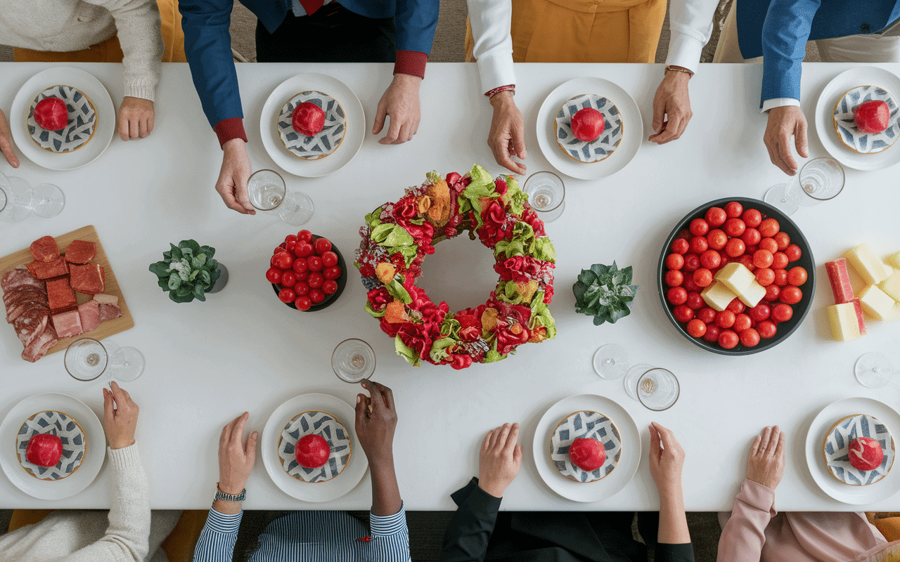couronne de noel aperitif table festive invites