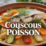 Couscous poisson avec semoule, poisson blanc, légumes, tajine