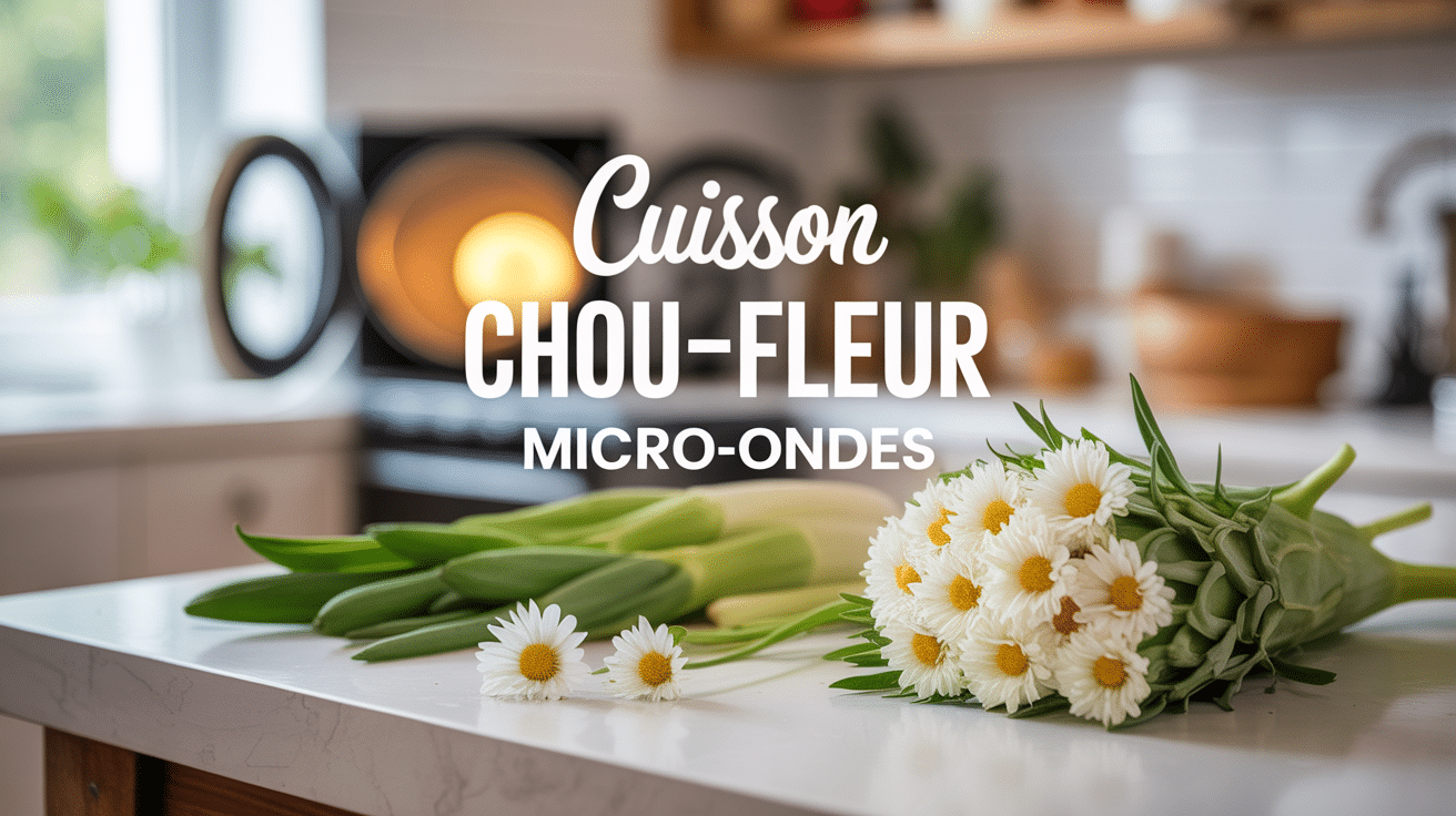 cuisson choux fleur micro onde entier et fleurettes sur plan de travail