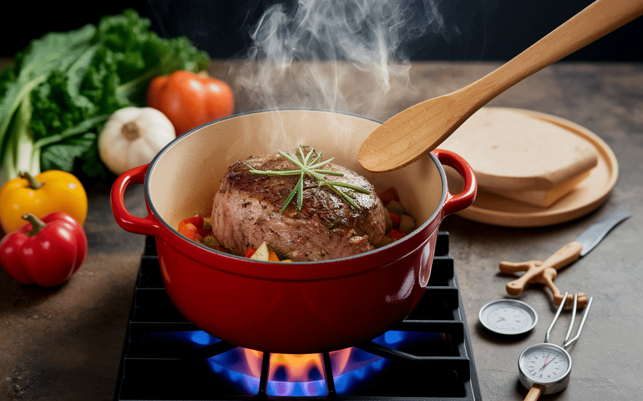 cuisson cuissot de chevreuil en cocotte sur feu