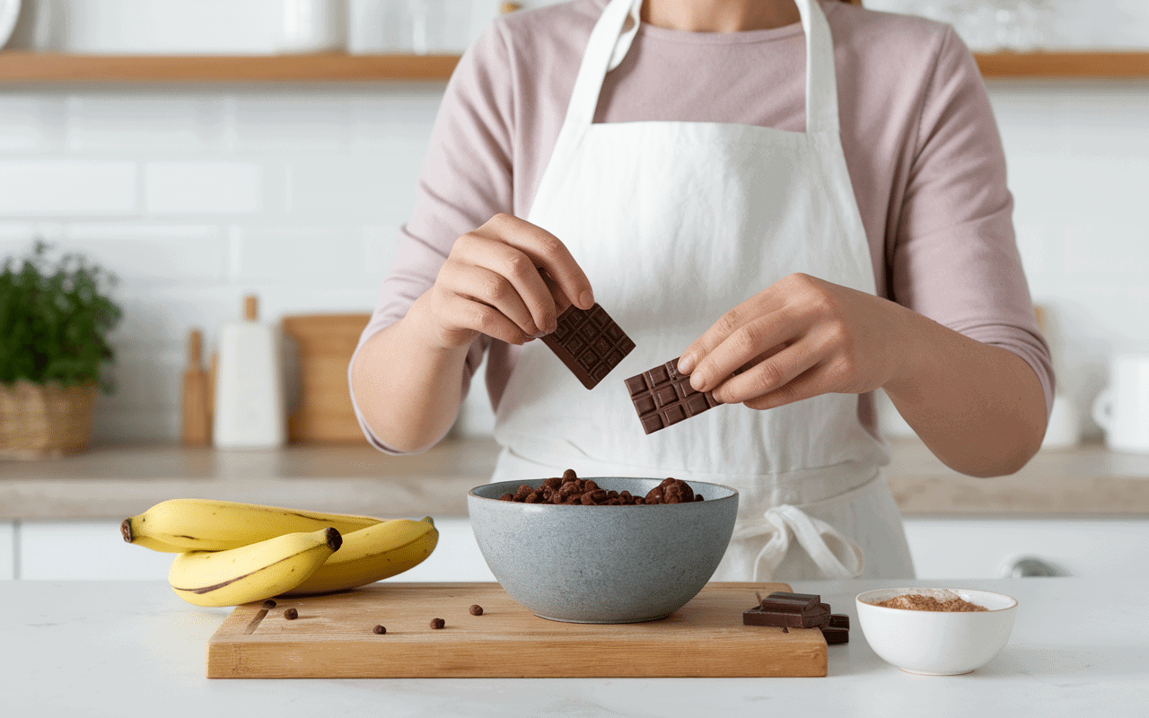 ingrédients cake banane chocolat sans beurre bol balance