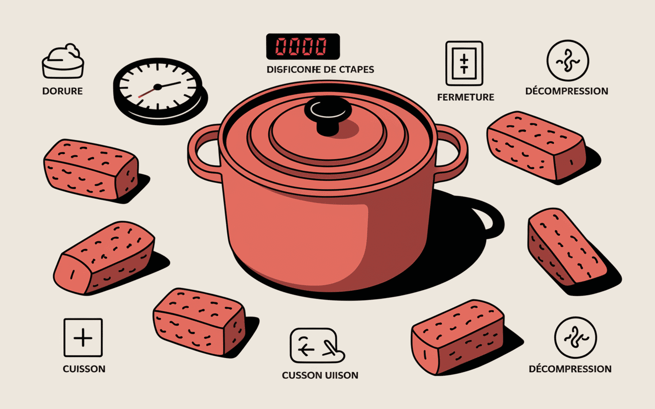 Étapes et temps de cuisson lapin cocotte minute en coupe