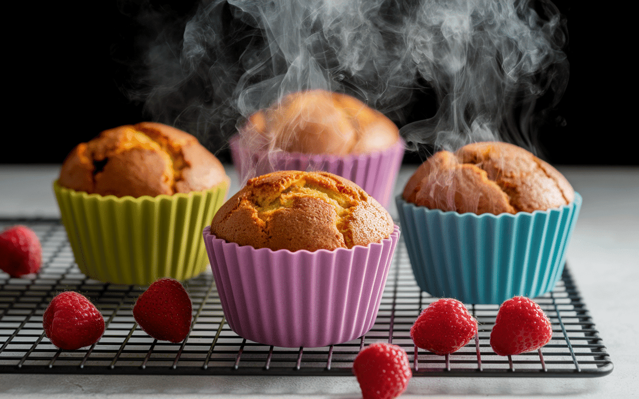 Muffin léger myrtilles encore chaud sur grille