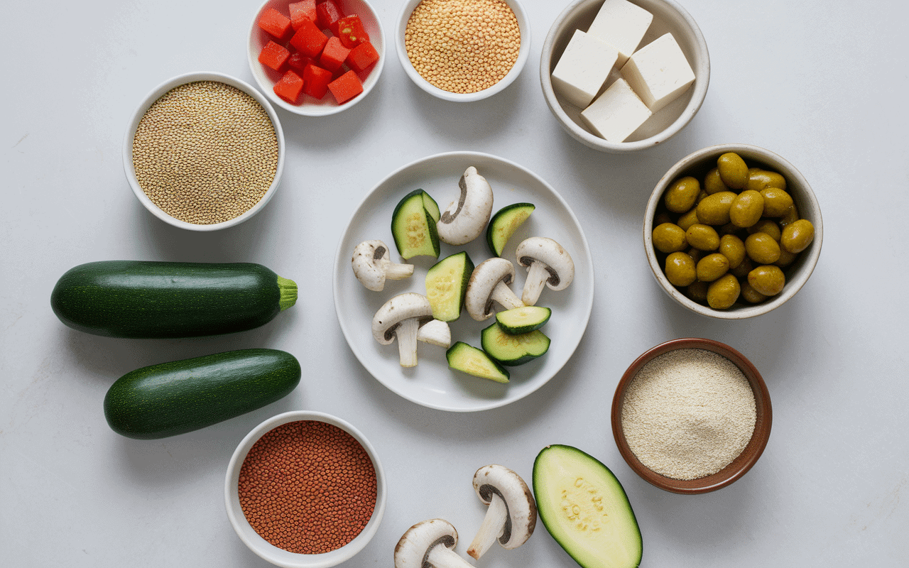 Ingrédients poivrons farci vegetarien quinoa lentilles légumes