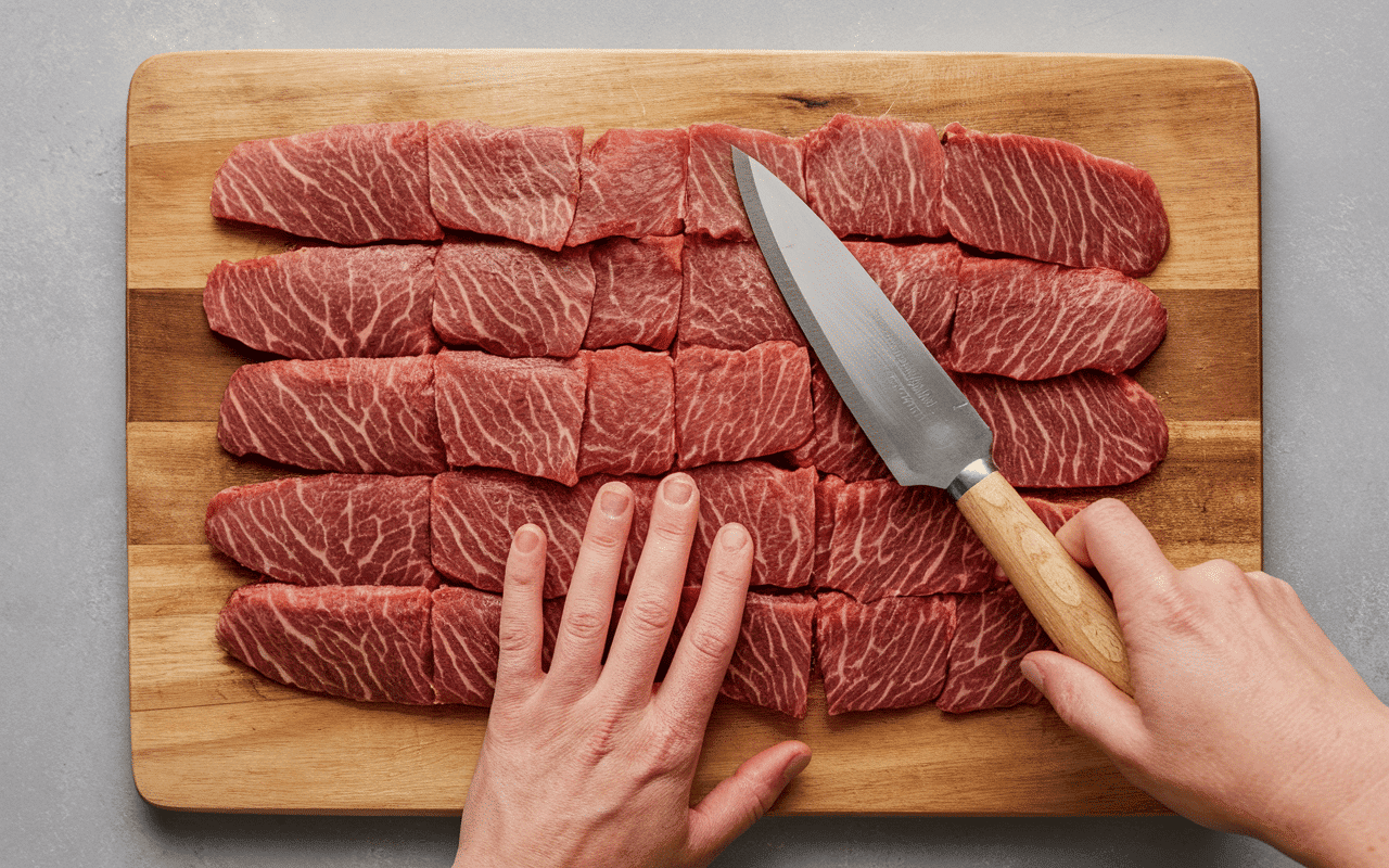 découpe recette viande à fondue à la poêle