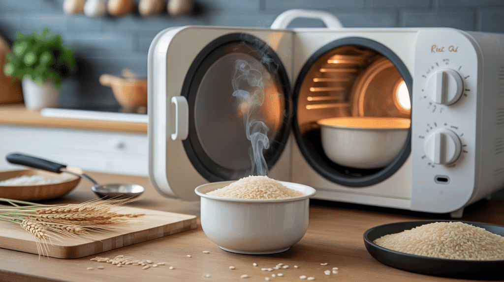 riz au micro onde bol blanc fumant