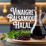 Bouteille de vinaigre balsamique halal et certification sur table