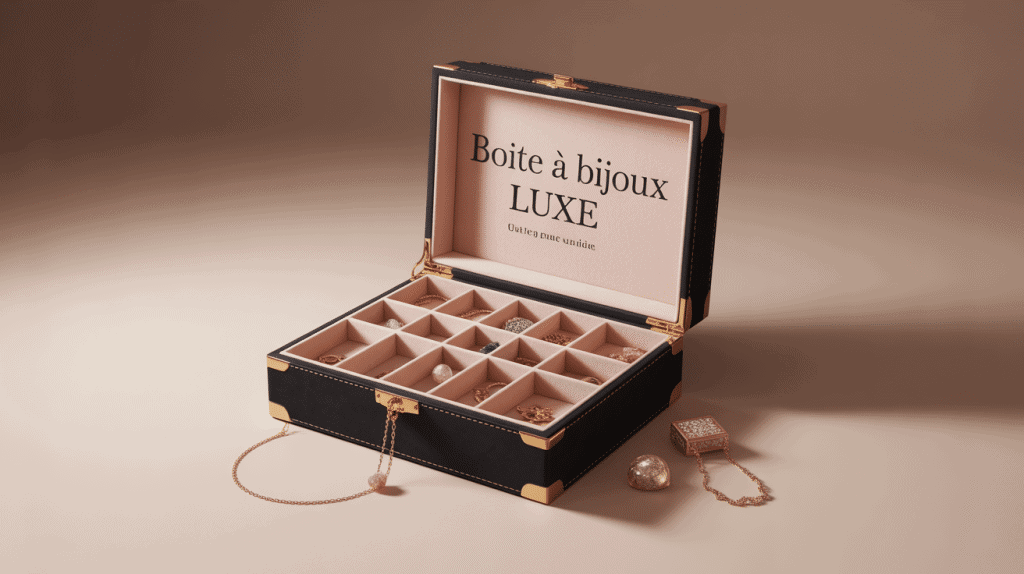 boîte à bijoux luxe ouverte en velours, matériaux nobles