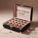 boîte à bijoux luxe ouverte en velours, matériaux nobles