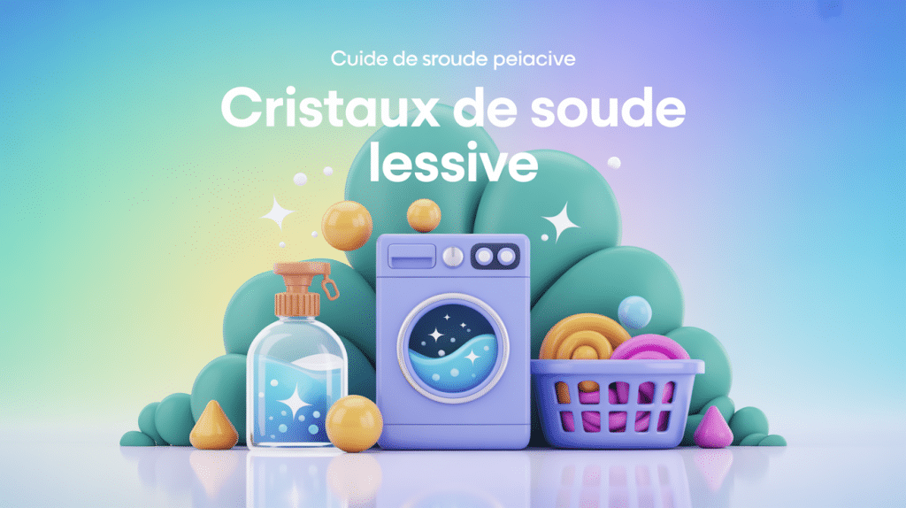 Illustration cristaux de soude lessive, machine et panier