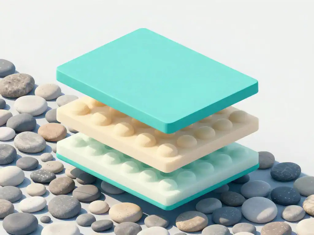 Schéma couches matelas de plage pour galets anti-abrasion