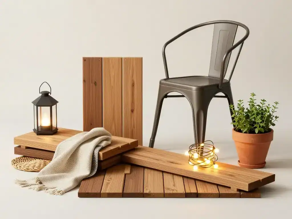 Selection materiaux mobilier guirlandes terrasse guinguette