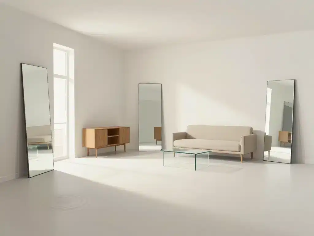 meuble pour studio avec miroirs, pieds hauts et lumière
