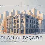 Illustration du plan de facade pour permis, règles et présentation