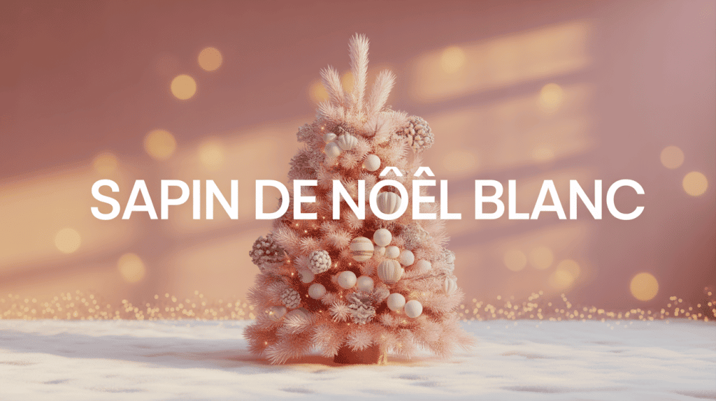 sapin de noel blanc avec deco or cuivre et lumieres chaudes