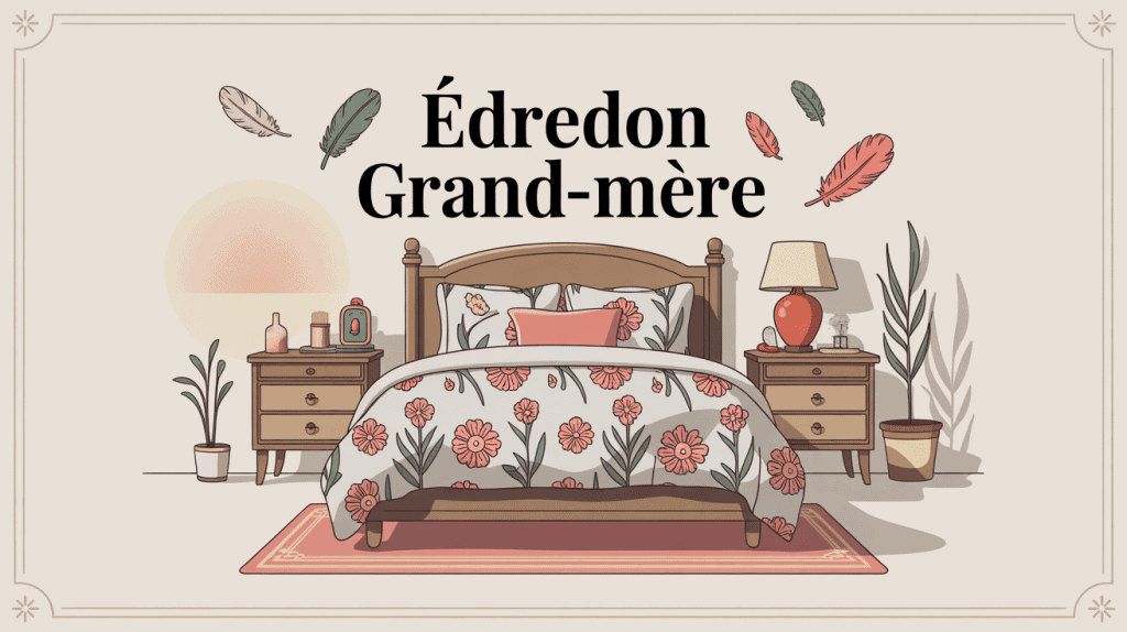 Illustration édredon grand-mère rétro-chic sur lit