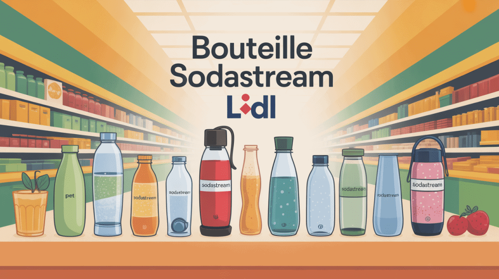 illustration de bouteilles sodastream lidl alignées en supermarché