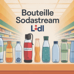 illustration de bouteilles sodastream lidl alignées en supermarché