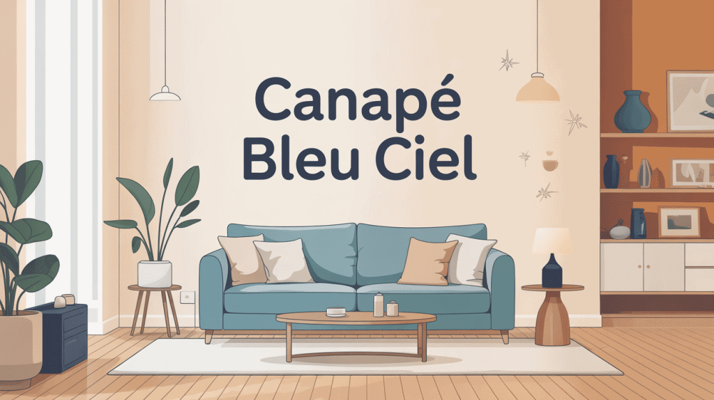 canapé bleu ciel pièce centrale salon moderne